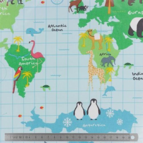Tissu enduit Carte du monde (x10cm)