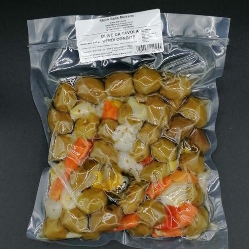 Olives vertes assaisonn&eacute;es - 500g