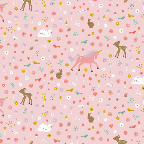Tissu coton glitter sweet unicorns Poppy fond rose