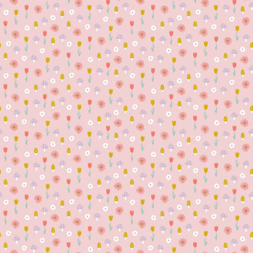 Tissu coton glitter sweet flowers Poppy fond rose