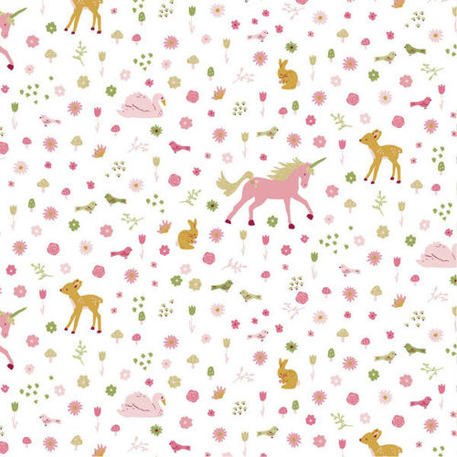 Tissu coton Poppy glitter licornes sur fond blanc