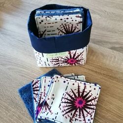LINGETTES DEMAQUILLANTES LAVABLES "ASSINIE" et sa PANIERE
