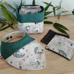 KIT NAISSANCE MACKAY : LINGETTES POUR BEBE LAVABLES  et sa PANIERE personnalisable