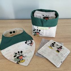 KIT NAISSANCE SEVILLE  : LINGETTES POUR BEBE LAVABLES et sa PANIERE personnalisable