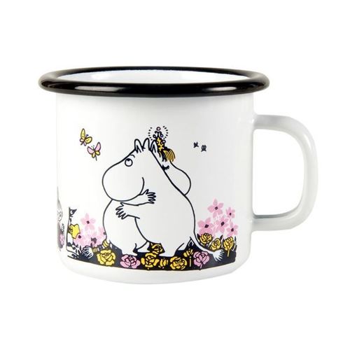 Tasse d&eacute;cor&eacute;e en fer &eacute;maill&eacute; blanche - Moomin