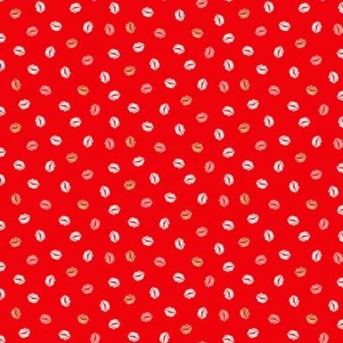 Tissu coton "Lips" sur fond rouge