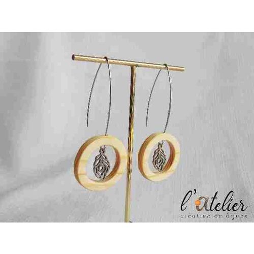 Boisée plume de paon, boucles d'oreilles femme