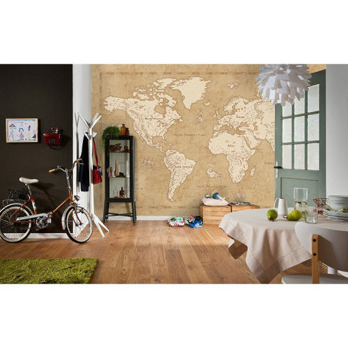 Poster g&eacute;ant intiss&eacute; Vintage carte du monde - 500 x 280 cm