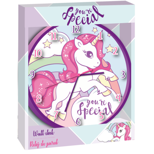 Horloge murale - licorne - rose - 25 cm