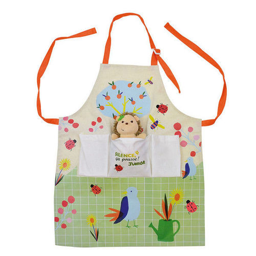 H&eacute;risson Silence &ccedil;a pousse tablier du jardinier avec peluche H&eacute;risson- Haut 13 cm