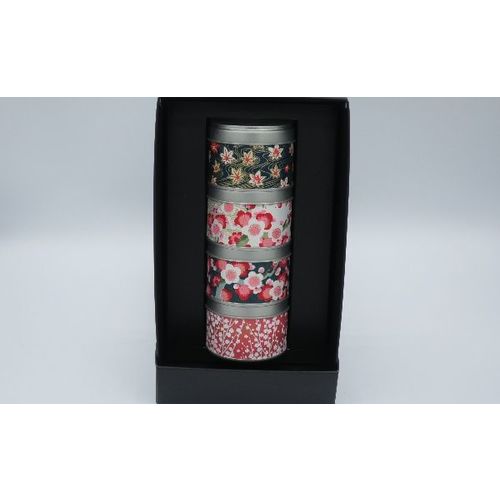 Coffret de 4 bo&icirc;tes &agrave; th&eacute; d&eacute;cor&eacute;es
