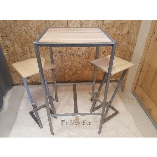 Ensemble table haute et deux tabourets haut "Belledonne"