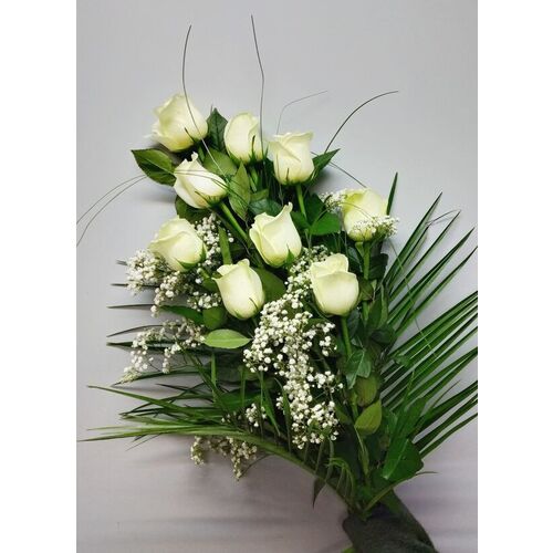 Bouquet de roses blanches grandes tiges et gypsophile