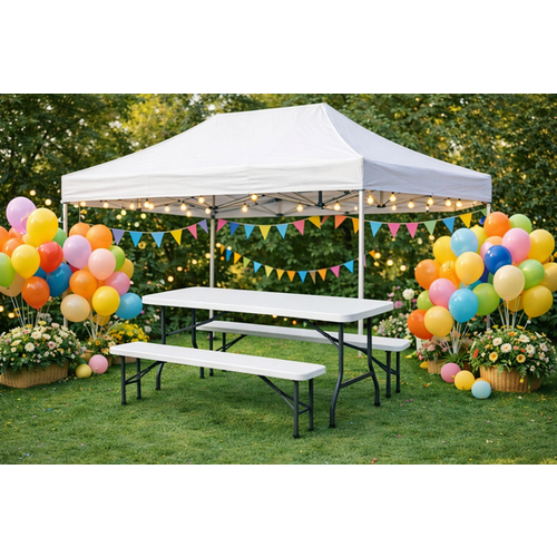 Barnum, mange debout, table pliante, banc pliant